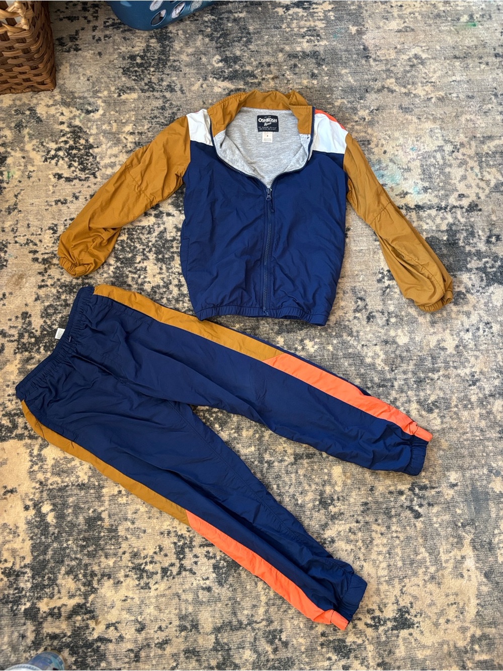 OshKosh B'gosh Navy Track Jacket & Joggers with Mustard and Coral Accents
